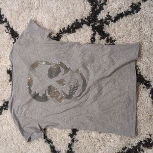 Zadig & Voltaire Gray Sparkle Skull Tee Medium NWT